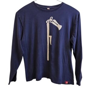 Edo Tokyo Vintage Blue Longsleeve T-Shirt With White Graphics Size L